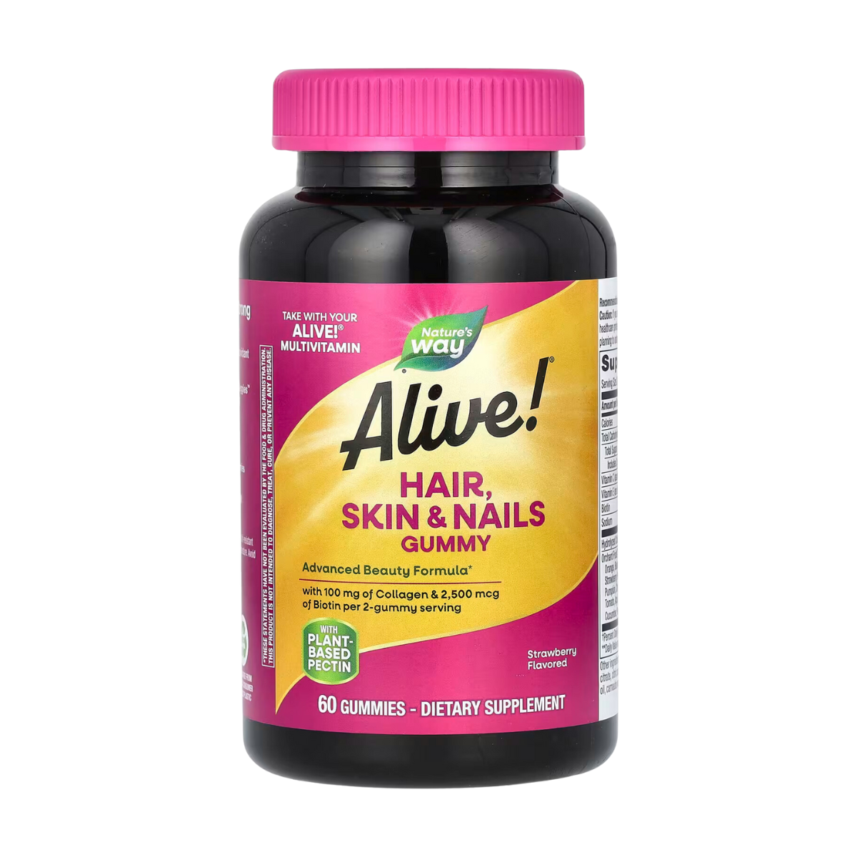 Nature's Way, Alive! סוכריות גומי לשיער, לעור ולציפורניים, בטעם תות, 60 סוכריות גומי
